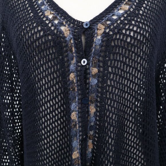 Norton Mcnaughton Open Knit Cardigan Womens M Navy Grannycore Cottagecore Boho - Picture 9 of 16